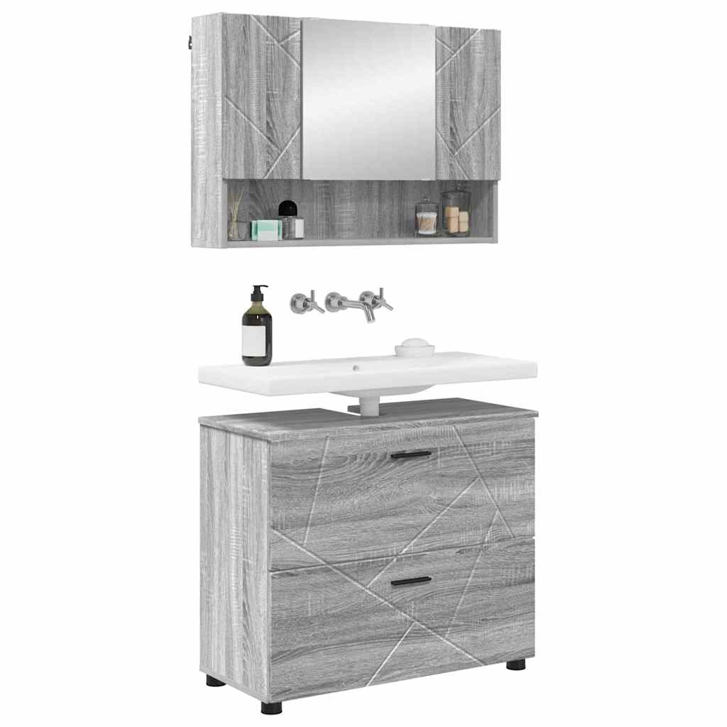 Bathroom Furniture Set 2 pcs Grey sonoma 76.5 x 35 x 64 cm